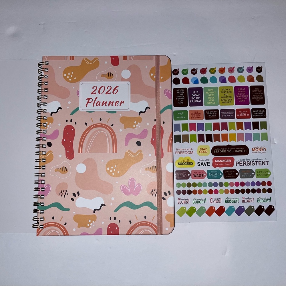 2026 Pink Abstract Home Office Planner with Stickers